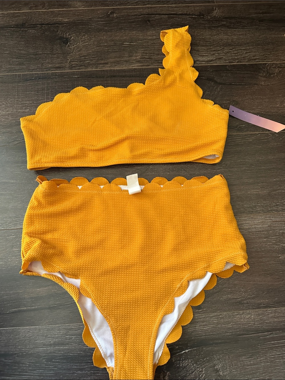 One-Shoulder Scallop High-Waist Bikini in Yellow